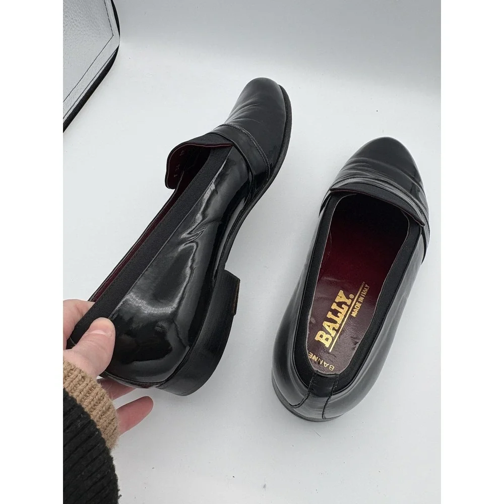 Bally Shoes‎ Mens Size 9 Black Patent Leather Loafers Banner Made In Italy